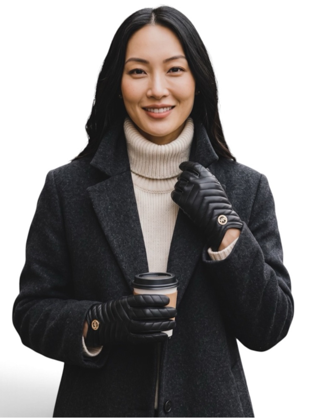Michael Kors Black Quilted Leather Tech Touch Gloves Gold Logo S NWT